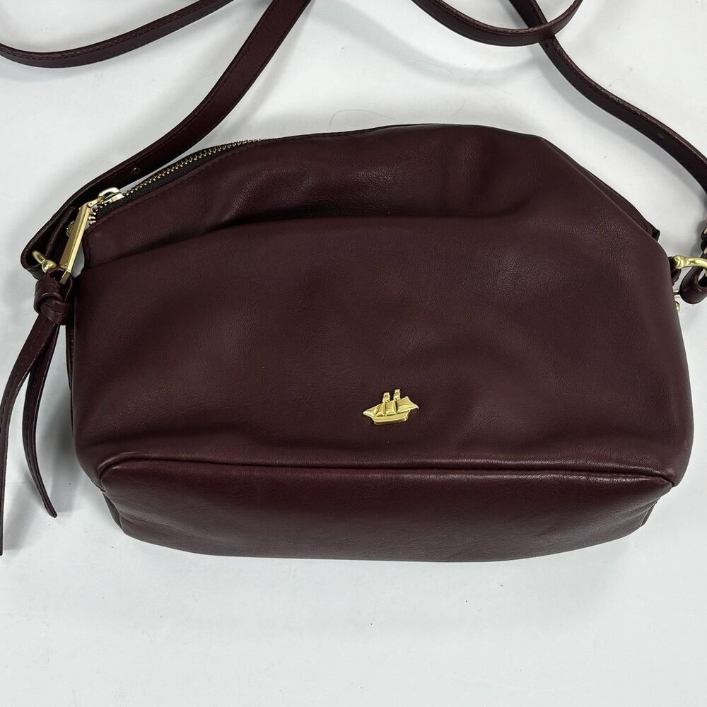 Vintage Brahmin Bag Smooth Burgundy Leather Purse Authentic Gold Ship Logo Soft - Picture 2 of 16